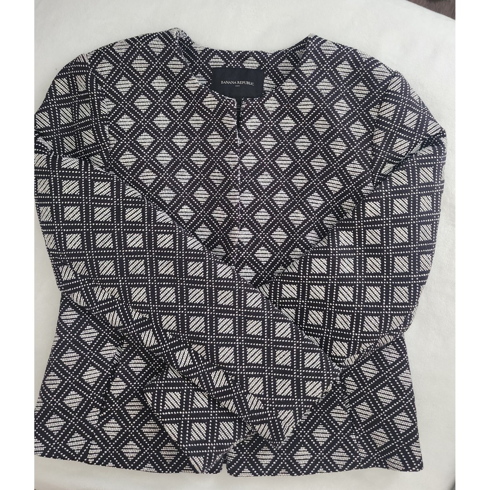 Banana Republic Womens Black White Geometric Diamond Jacquard Blazer Jacket 6 - Picture 8 of 9